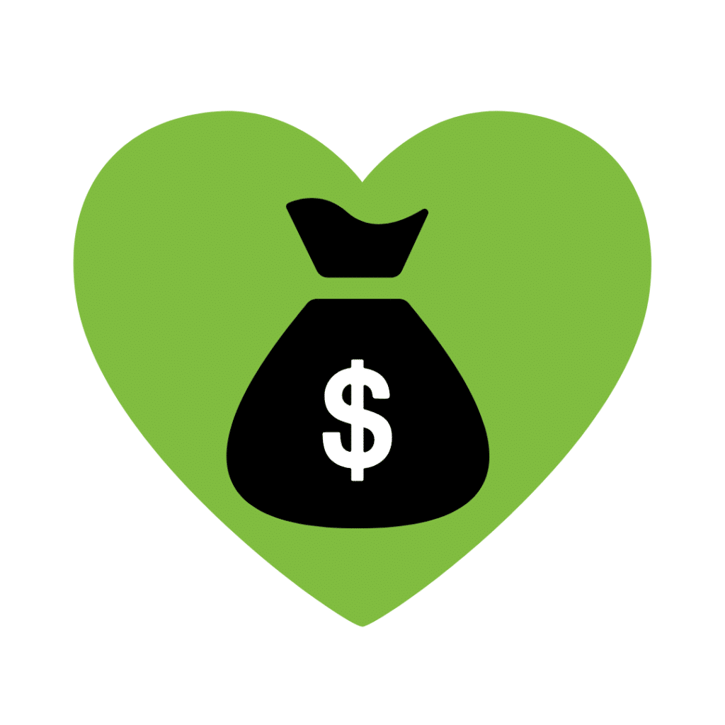 Money bag inside of a heart icon