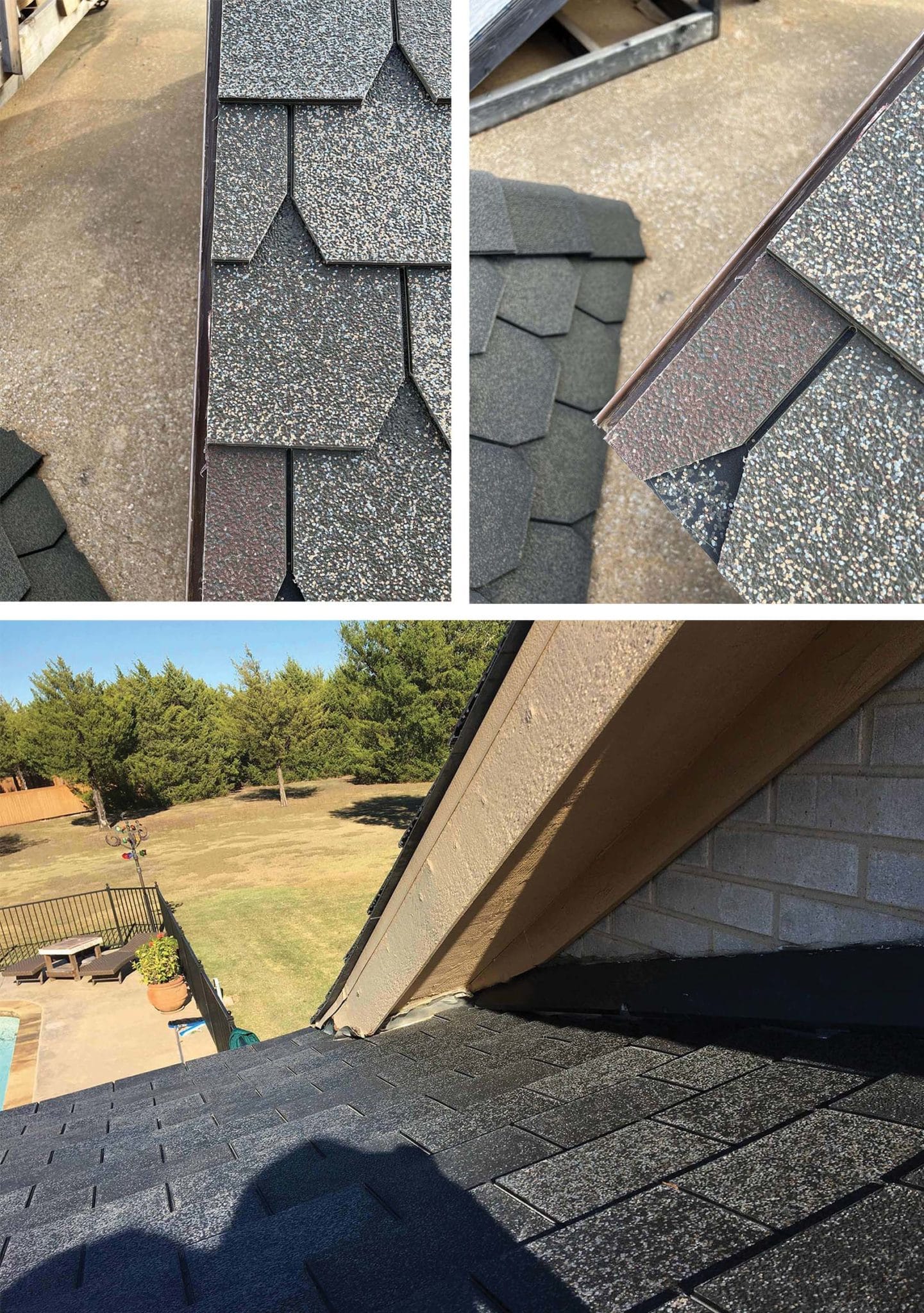 Rake edge or roof to wall with 1/2 gap between shingles and the edge of the metal